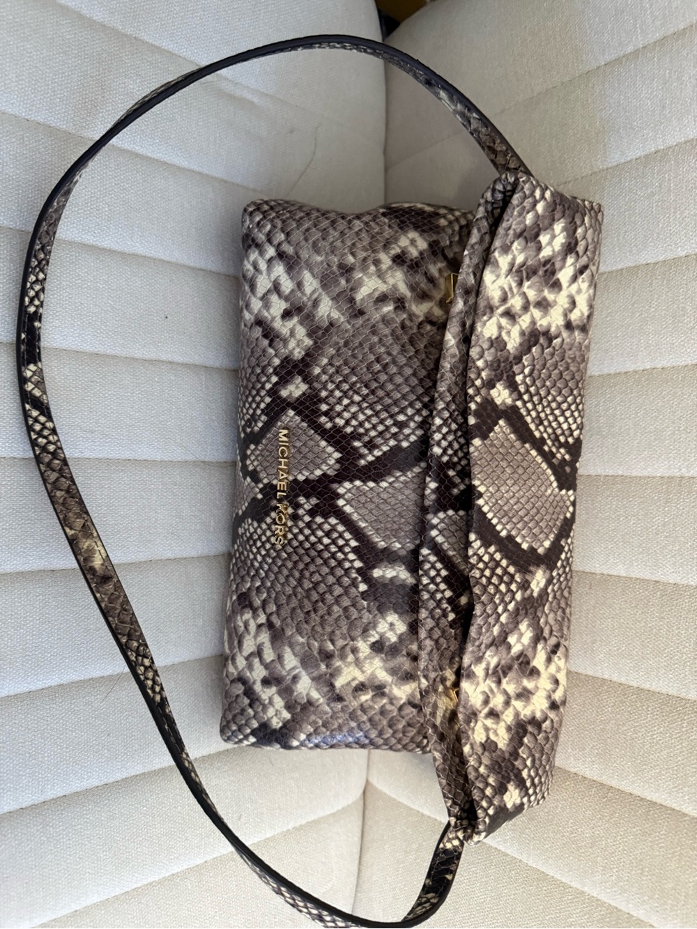 Michael Kors Snake-Print Shoulder Bag in Taupe and Black